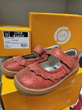 Livie & Luca Kids' Red Shimmer Mary Jane Shoes